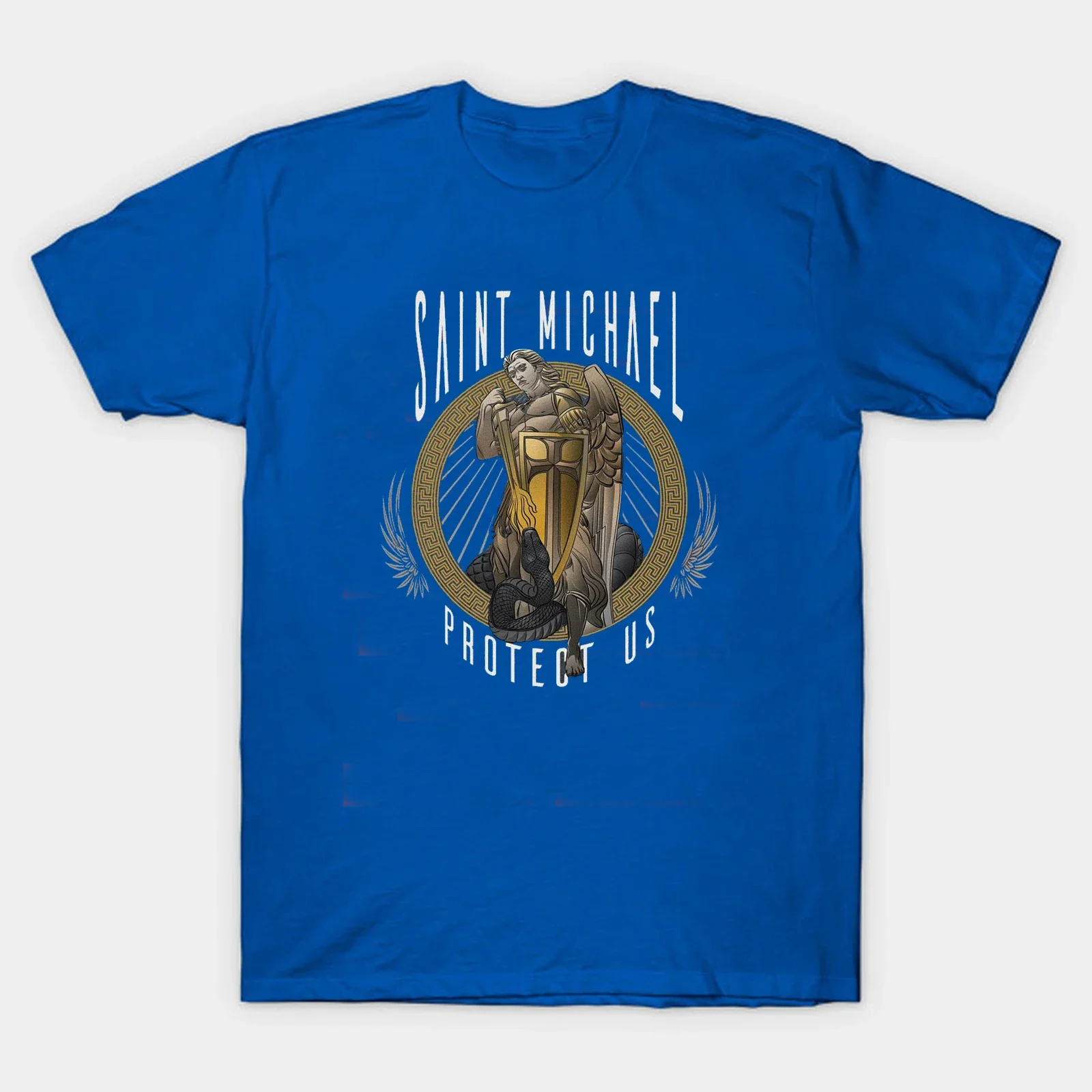 The Archangel Saint Michael Protect Us. Catholic Religion Gift T-Shirt. Summer Cotton Short Sleeve O-Neck Mens T Shirt New S-3XL