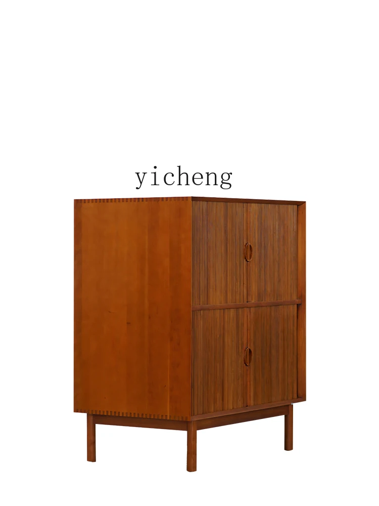 ZC rolling shutter door square cabinet, Nordic medieval retro cherry wood solid wood dining side storage cabinet