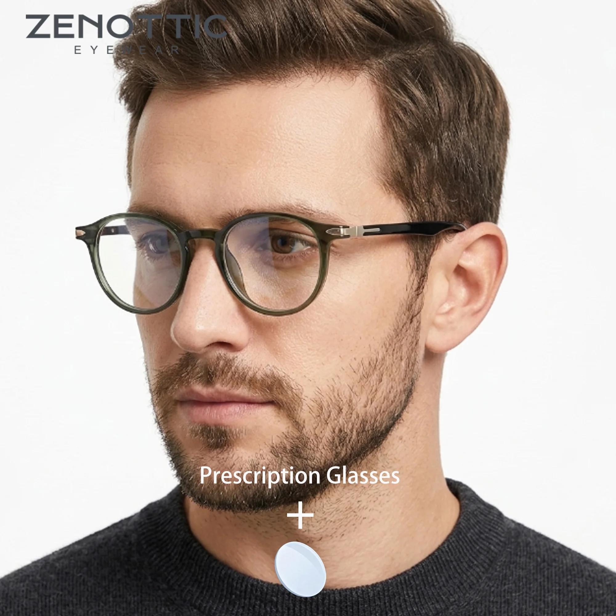 ZENOTTIC M Size Round Handmade Acetate For Men And Women Prescription Glasses Anti Blue Light Study Optical Progressive Premium