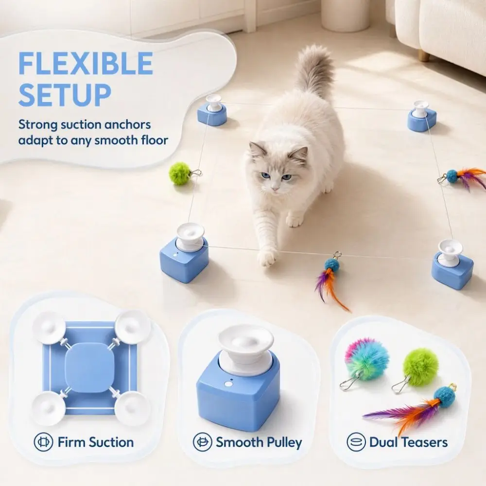 Automatic Cat Race Adjustable Speed USB Rechargeable Cat String Chasing with Suction Cup Wireless Interactive Cat Indoor Cat
