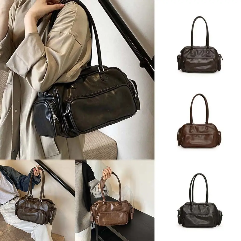 

Multiple Pockets PU Handbag Shoulder Pouch Korean Style PU Leather Shoulder Bag Tote Storage Large Capacity PU Underarm Bag