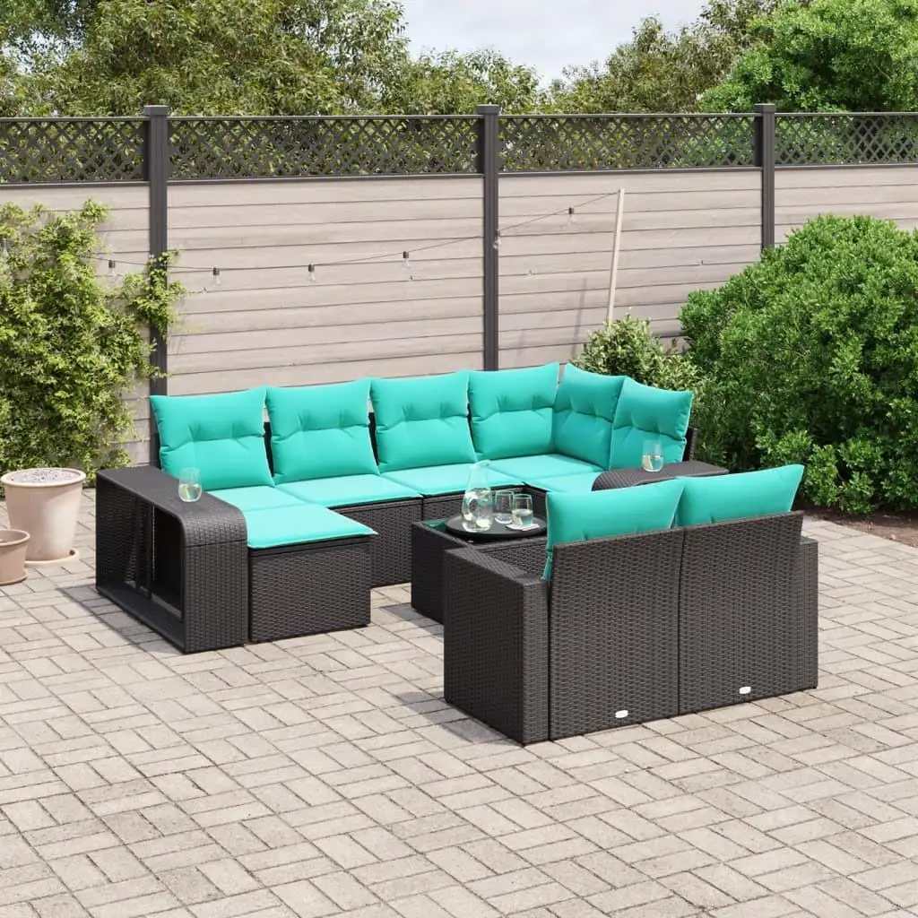 

Stylish 11 Piece Outdoor Patio Sofa Set with Cushions Black Rattan Furniture for Garden and Balcony