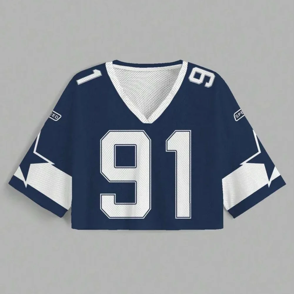 Y2k الصيف النساء موضة الرياضة تي شيرتات قصيرة الاكمام الأمريكية عادية الطباعة الرقمية بسيطة فضفاضة المحاصيل الأعلى الخامس الرقبة تنوعا الفانيلة