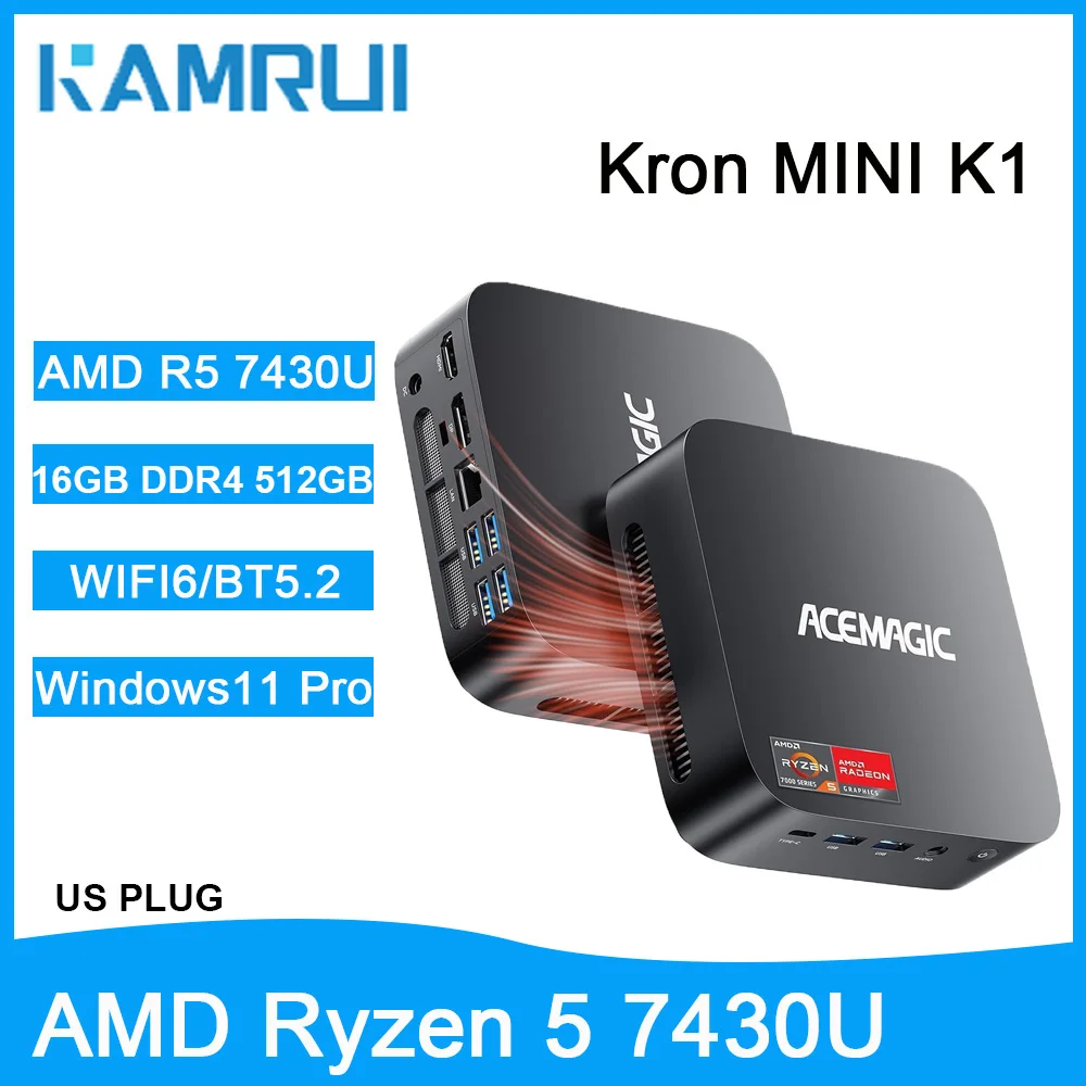 KAMRUI Mini Gaming PC AMD Ryzen 5 7430U 16GB DDR4 512GB M.2 SSD Wifi6 BT5.2 4K Triple Display Mini Computers for Gaming US PLUG