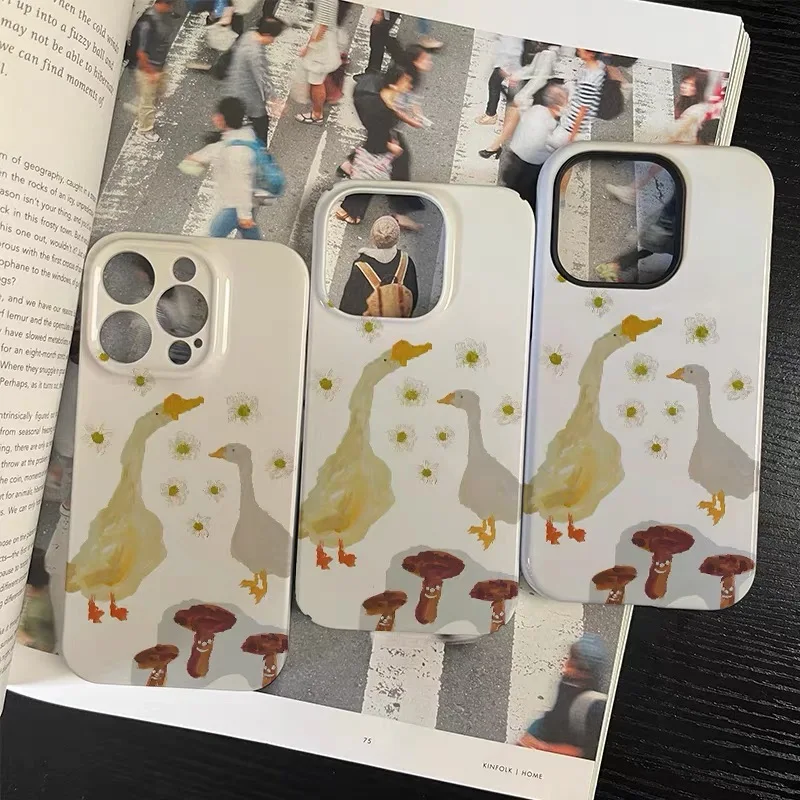 الأصفر النفط اللوحة الكرتون بطة جراب هاتف آيفون 17Air 16E 15 برو ماكس 14 زائد 13 12 ميني 11 برو 16 زائد XR الاكريليك غطاء الهاتف