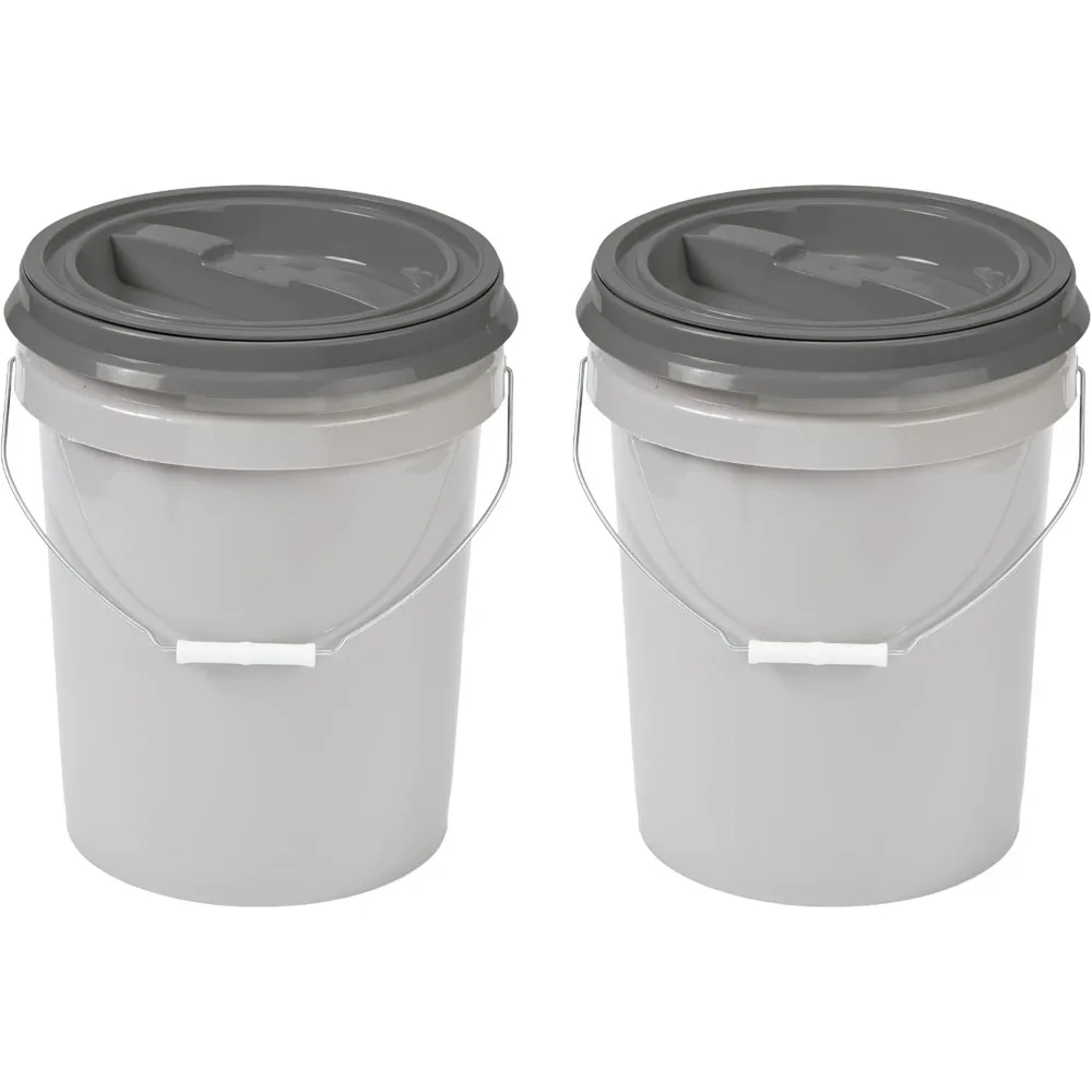 

2-Pack 5 Gallon Pet Food Storage Container with Airtight Lid and Metal Handle, Light Grey Base & Dark Grey Lid