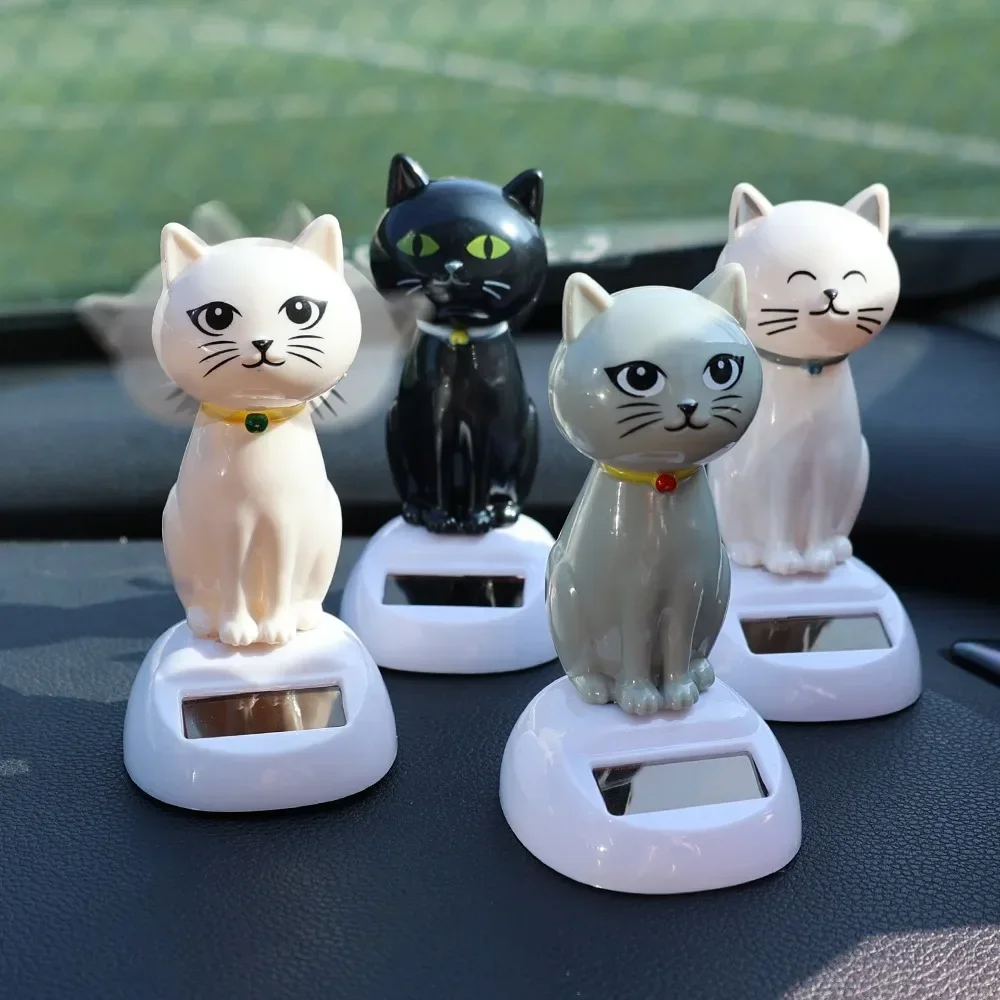 1/2Pcs Car Solar Swing Cat Ornaments Shaking Head Doll Creative Cartoon Shape Gift Attracting Wealth Auto Interior Decoration