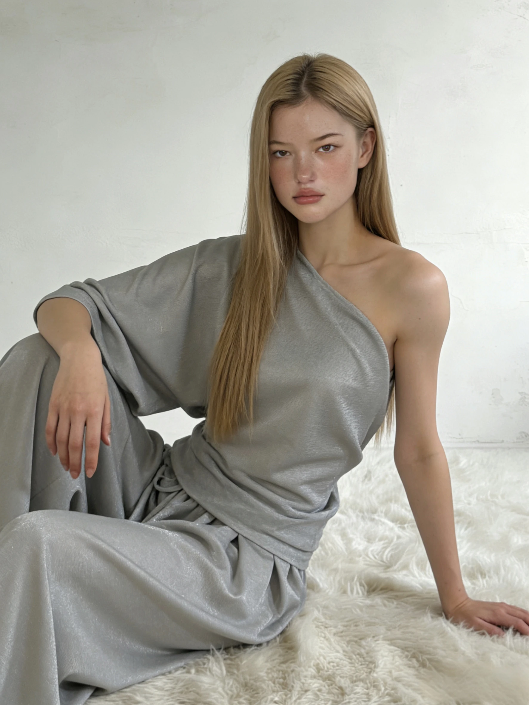 

Laid-back Elegant Short-Sleeved T-Shirt Asymmetric Shoulder Design Loose Fit Knitted Top for Women Breathable Sweat Absorbent