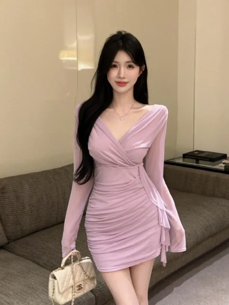 

Spicy Girl Women's Faion Sexy Low Cut Long Sve Me Base Dr Autumn Winter Night Club ort Skirt High Waist Elastic F...