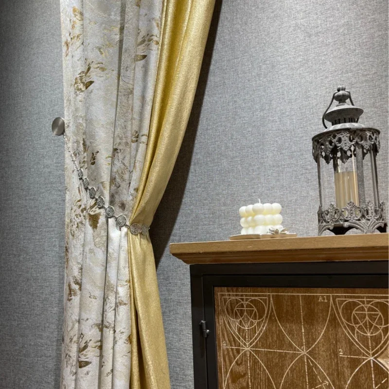 Cream Champagne Gold Luxury Curtains for Living Room Bedroom Dining Jacquard Precisio Blackout New Windows European White Tulle