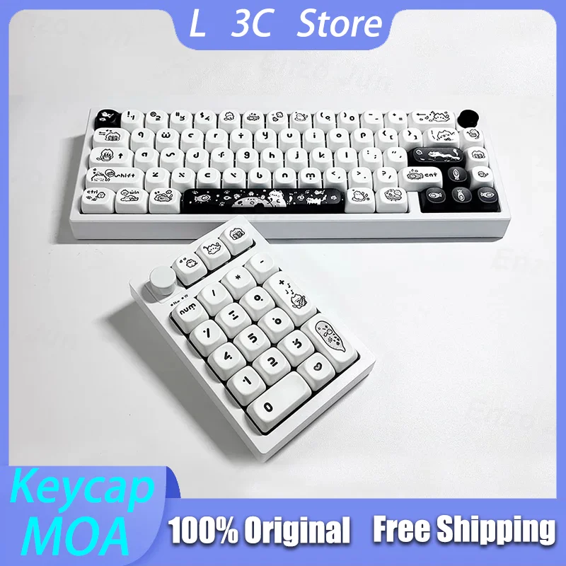 

Original Design MOA Height Keycap Black White Cat Design PBT Thermal Dye Sublimation 61/64/68/87/96/104/108 Keyboard DIY Custom