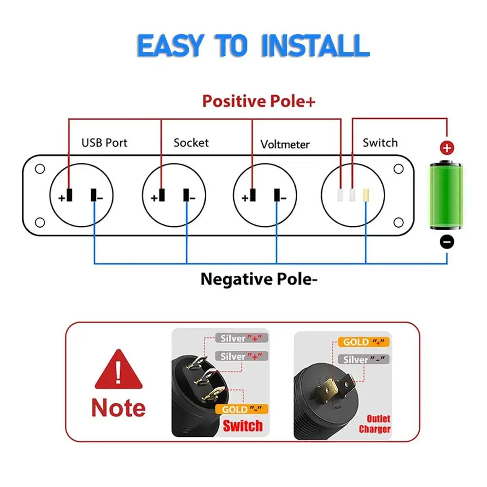 4 in 1 Car Charger Outlet Socket Panel 3.0 12V Dual USB Power Outlet Led Voltmeter Cigarette Lighter Socket Marine Switch Panel