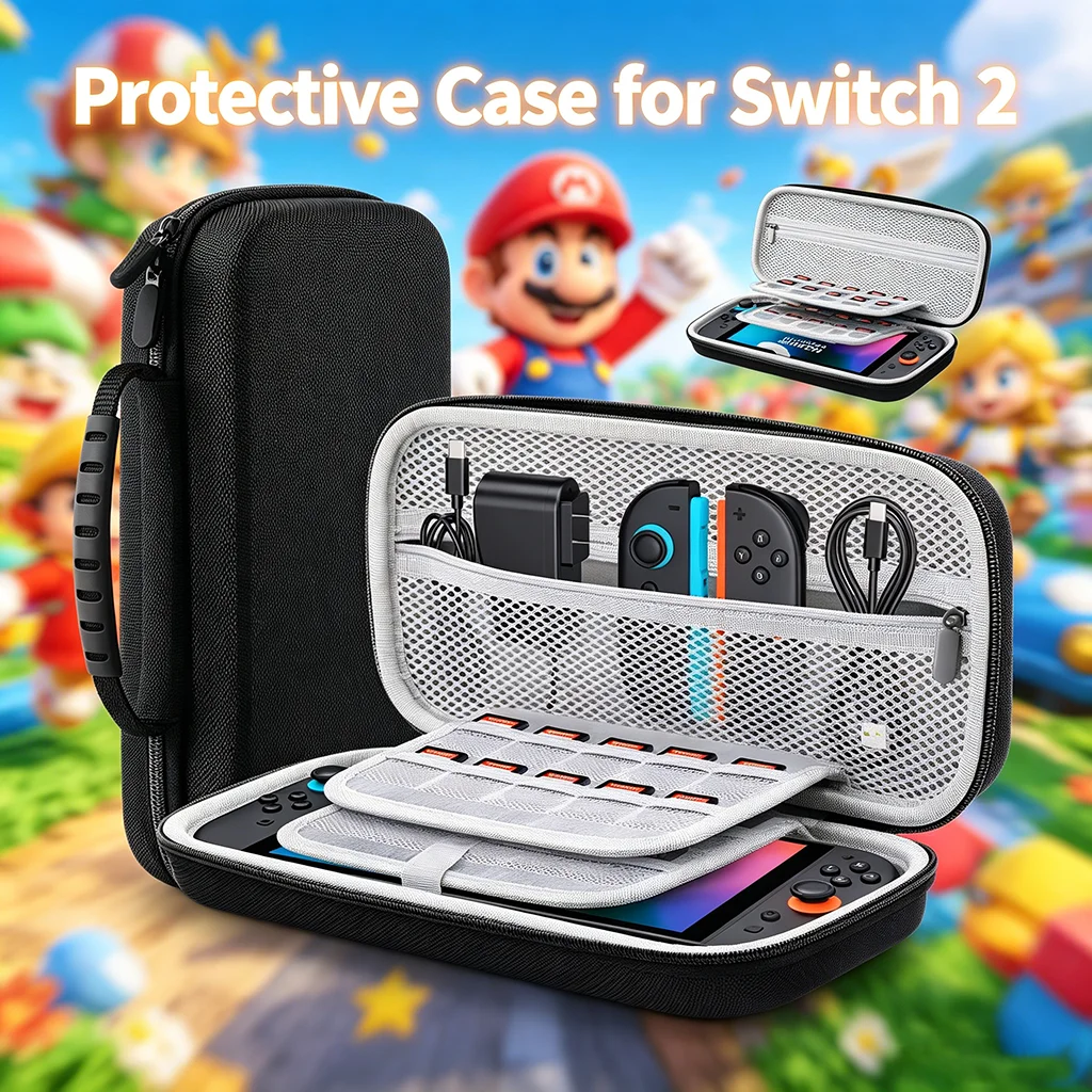 

Protective Case for Switch 2, NS2 Hard Shell Travel Carrying Bag with 20 Game Card Slots, Large Capacity Storage for NS 2