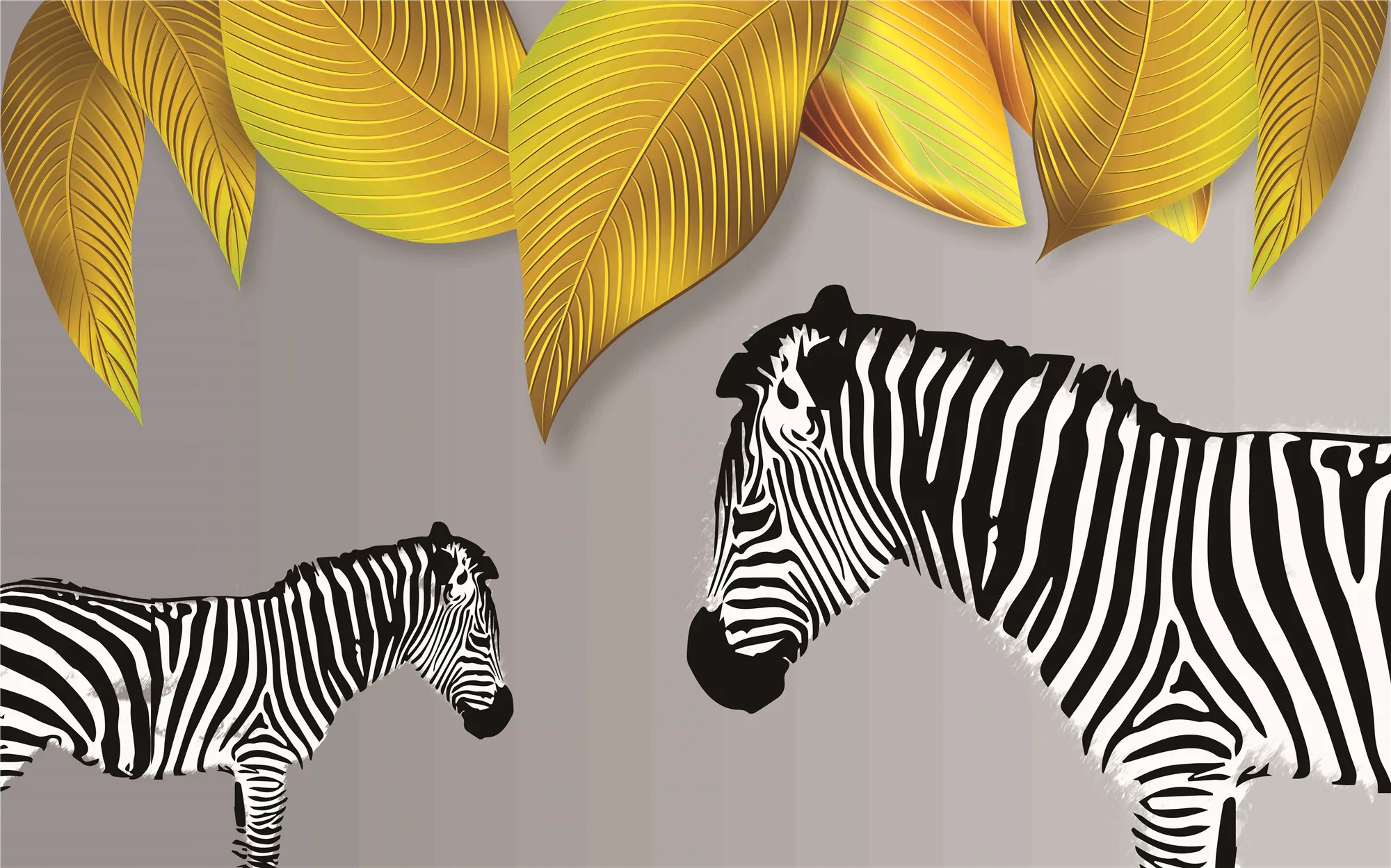 Custom wallpaper black and white background painting zebra Brick pattern Rainbow Golden Leaves mural home decoration wallpaper