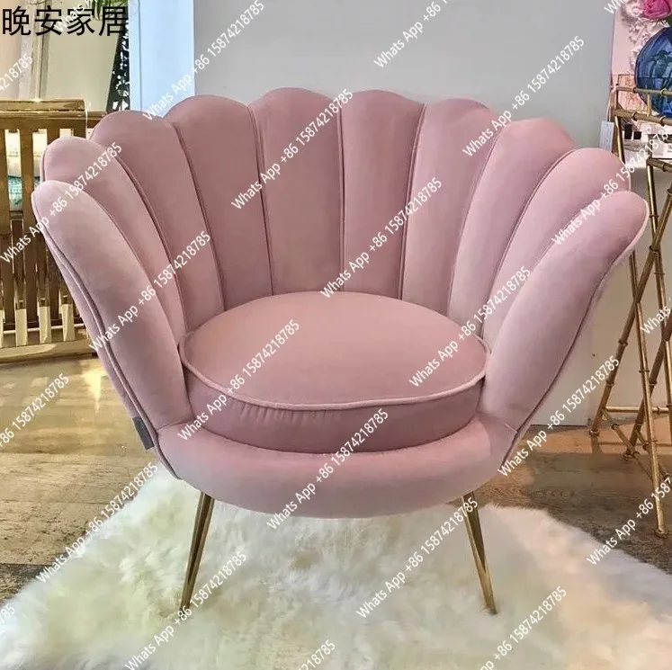 American light luxury modern fabric single sofa leisure chair Nordic pink living room designer velvet sofa