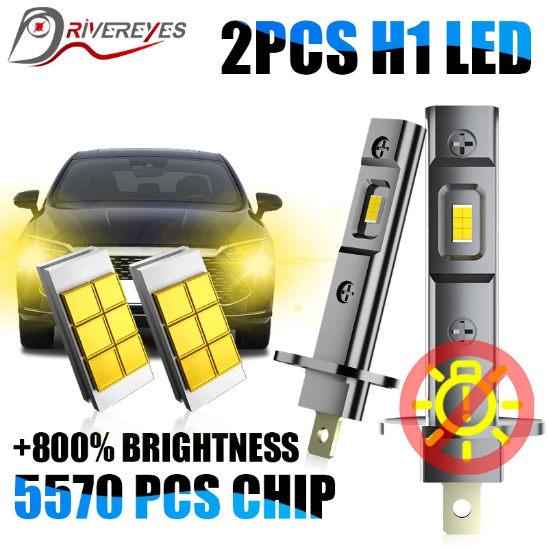 

2PCS 500W 200000LM H1 LED Light 6000K 3000K Yellow Car Headlight Bulb Mini Size Fanless Car Lamp CSP 5570 Chip Plug&Play 12V 24V