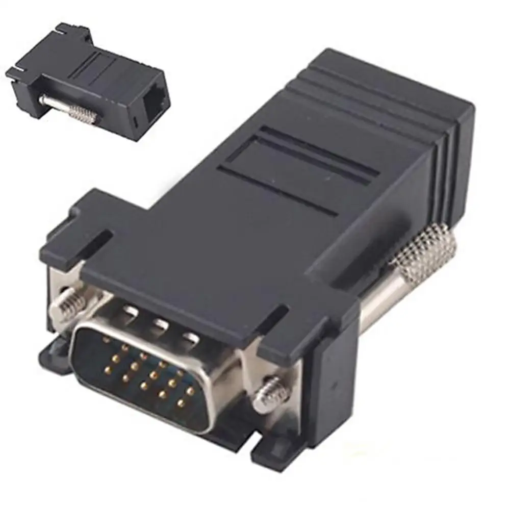 Комплект-адаптеров-vga-extender-штекер--lan-cat5-cat6-rj45-гнездо-для-подключения-ПК-ноутбука-видеорегистратора-медиацентра-игровой-консоли-к-телевизору