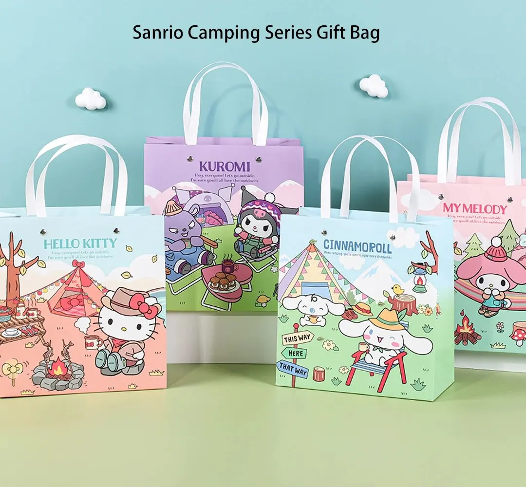 1pc Camping Series Carton Reusable Gift Bag Large Capacity Thick Birthday Gift Paper Bags for Wedding Candy Gifts