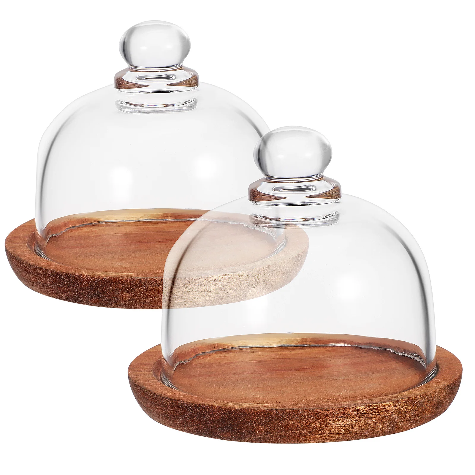 

2Pcs Butter Dish Glass Dome Elegant Wooden Tray Cake Display Dome Food Plate Dessert Stand Cake Holder Butter Dish with Lid