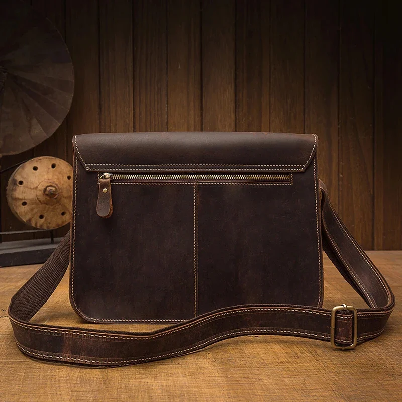 Simple Nature Vintage Crazy Horse Shoulder Bag Genuine Leather Business Large Capacity Briefcase Crossbody Messengers