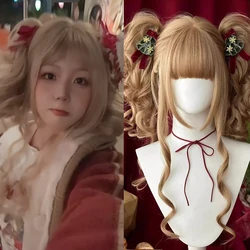 Synthetic Christmas Carol Linen Gold Double Ponytail Wig Female Natural Elegant  Long Curly Lolita Double Full Head Wig