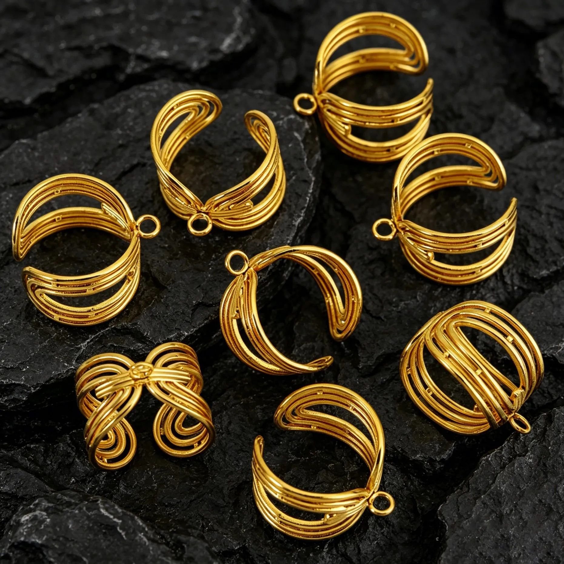 5 Stück Edelstahl Gehämmerte Breite Ringe, Verstellbare Offene Ringrohlinge mit Ösen für DIY Schmuckherstellung Zubehör – Detail 5