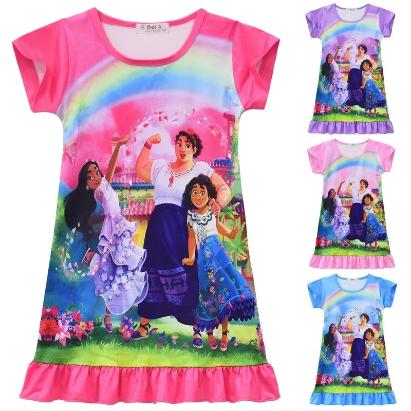 

Kids Dresses for Girls Disney Encanto Cartoon Summer Dress Toddler Girl Pajamas Dress Girl Princess Milk Silk Nightgowns