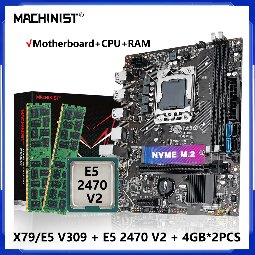 

Комбинированная материнская плата MACHINIST X79 опционально Xeon E5 2470 V2 LGA 1356 CPU 8 ГБ DDR3, комплект памяти NVME SATA 3.0 M-ATX Server E5 V309