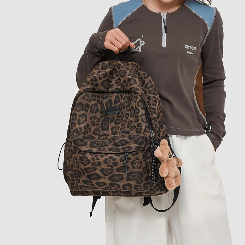 Mochila de leopardo a la moda para mujer, mochilas escolares para chicas adolescentes, bolso universitario Harajuku para mujer, mochila de ocio para estudiante 2024