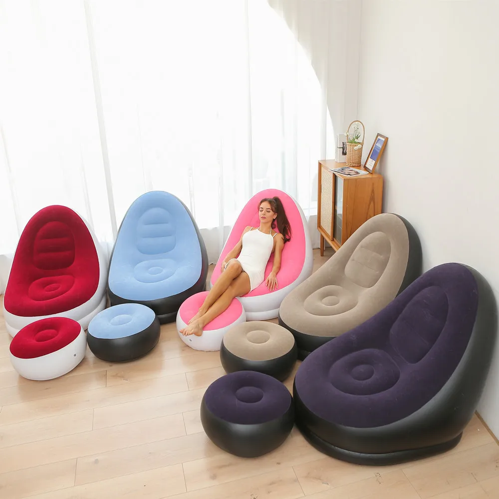 

New thickened inflatable sofa lazy with ottoman outdoor foldable portable recliner four colors optional in stock