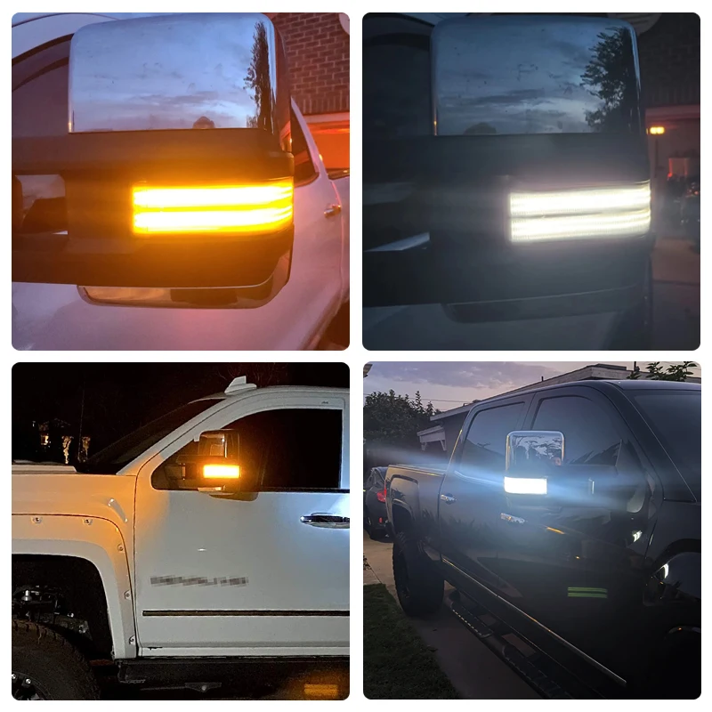 For GMC Sierra Chevrolet Silverado 1500/2500HD/3500HD Pickup Truck LED Side Mirror Lamp Dynamic Turn Signal White Parking Lights view 4