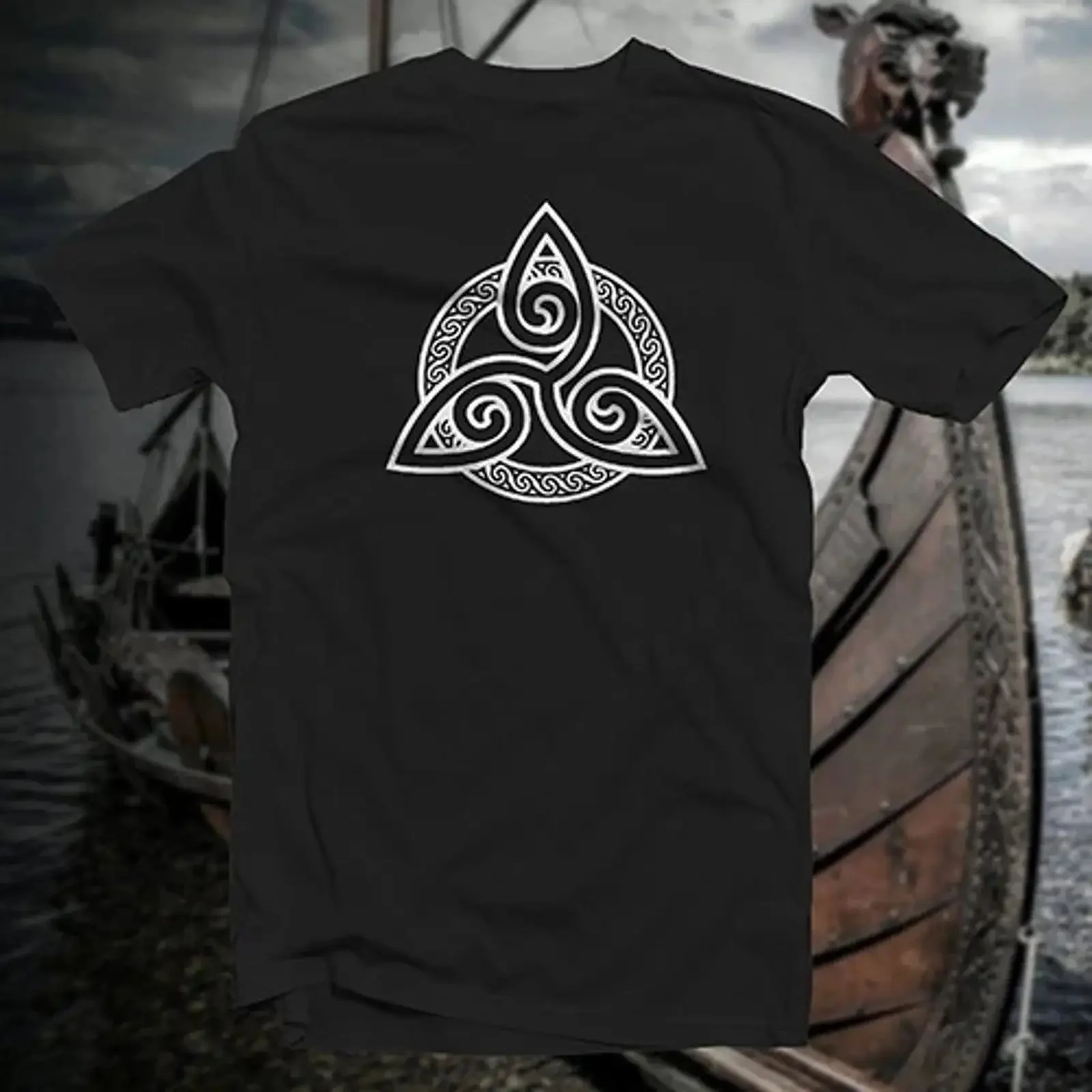 Triskelion w knotwork COTTON T SHIRT Norse Viking Rune Saxon Ward Magic Pagan vintage Washed Versatile Stylish Slightly