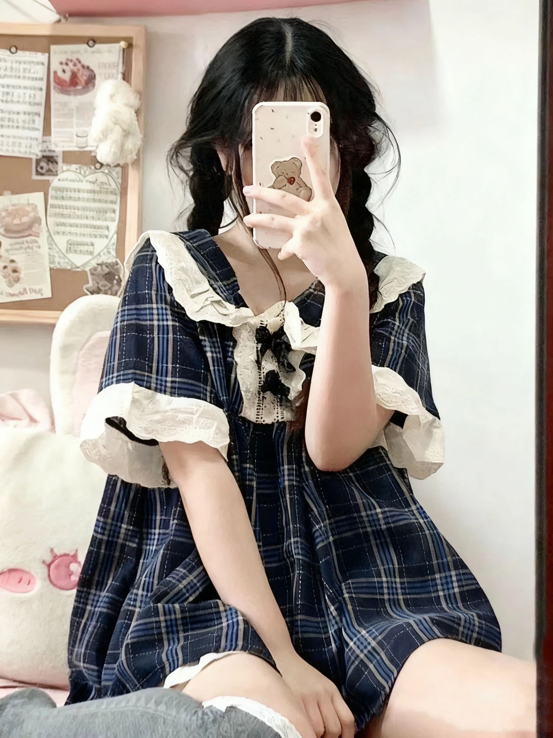 

Японский пижамный комплект в клетку с короткими рукавами для девочек, летний кружевной кружевной кукольный воротник, домашняя одежда, шорты, комплект в стиле тысячелетия