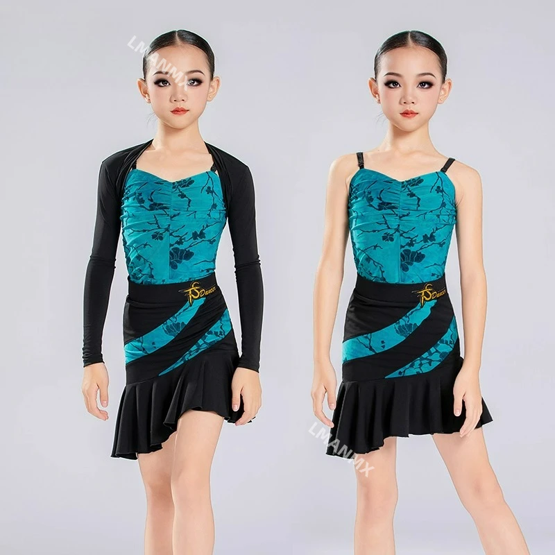 Latin danskostuum voor meisjes, hoogwaardig nieuw professioneel festivaldanstraining, prestatie- en oefenklasse-uniform