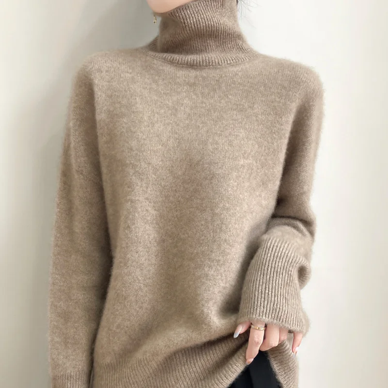 2024 New Women's Classic 100% Pure Wool Pullover Long Sleeve High Collar Casual Fashion Basic Sweater High Quality Knitted Top