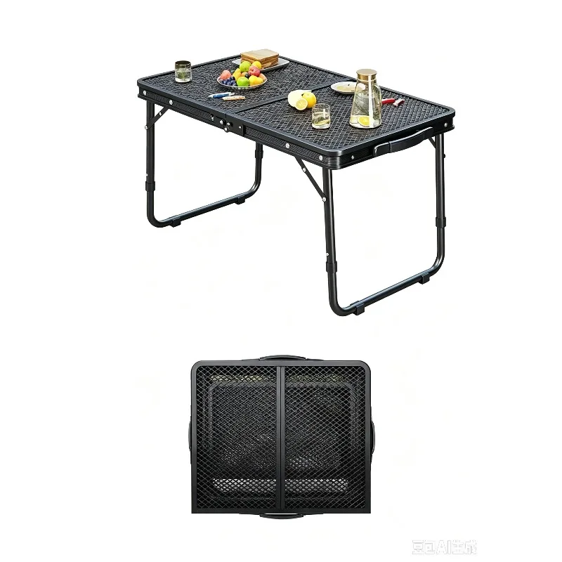 Outdoor Folding Table Multi-functional Picnic Barbecue Table Portable Height-adjustable Garden Extensible Lightweight Grid Desk
