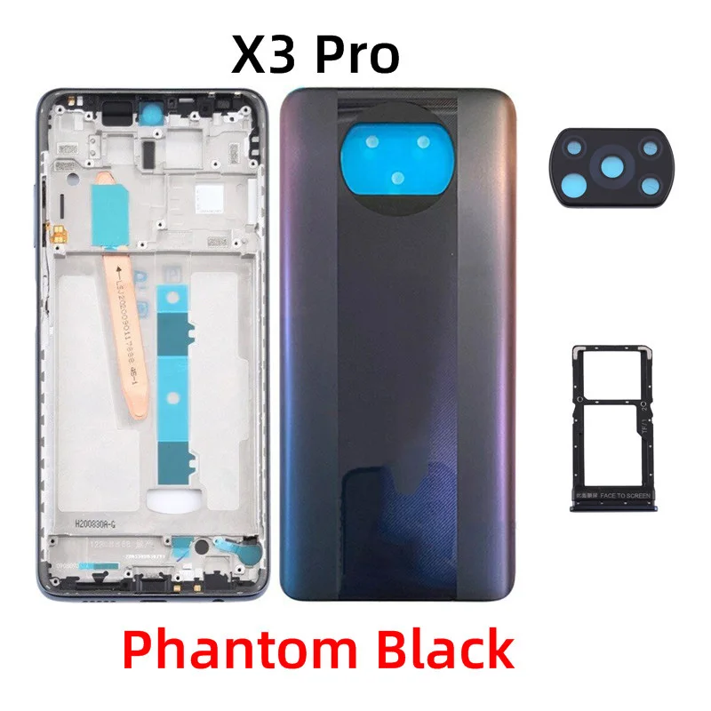 For Xiaomi Poco X3 , X3 Pro , X3 NFC Back Cover + LCD Front Frame + Side Button + Camera Glass Lens + Sim Tray Parts