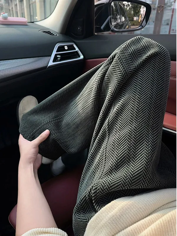 

Cleanfit Men's Casual Pants Tweed Pattern Loose Fit Warmth Autumn Winter American Style Heavyweight Straight Leg Trousers