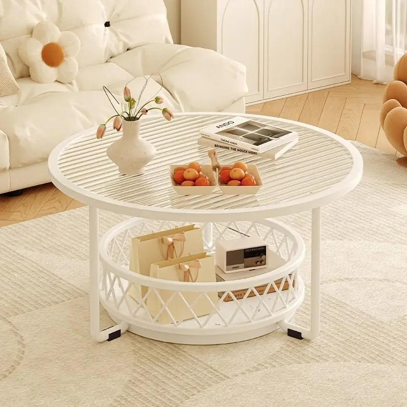 

Minimalist Chic: Double-Tier Cream Circular Glass Coffee Table for Living Spaces