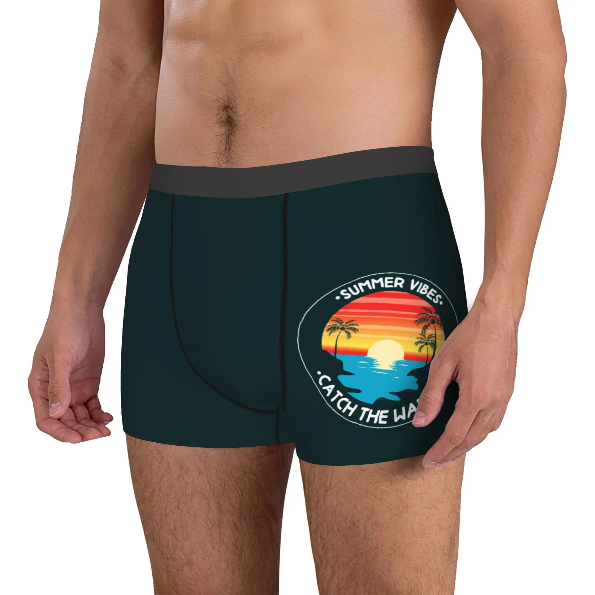 Custom Summer Vibes Catch The Wave Underwear Men Stretch Surfing Surfer Boxer Briefs Shorts Panties Soft Underpants For Male