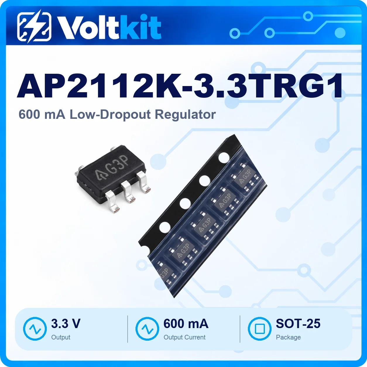 10PCS AP2112K AP2112K-3.3TRG1 AP2112K-3.3 SOT-23-5 LDO Voltage Regulator IC New Original In Stock Wholesale
