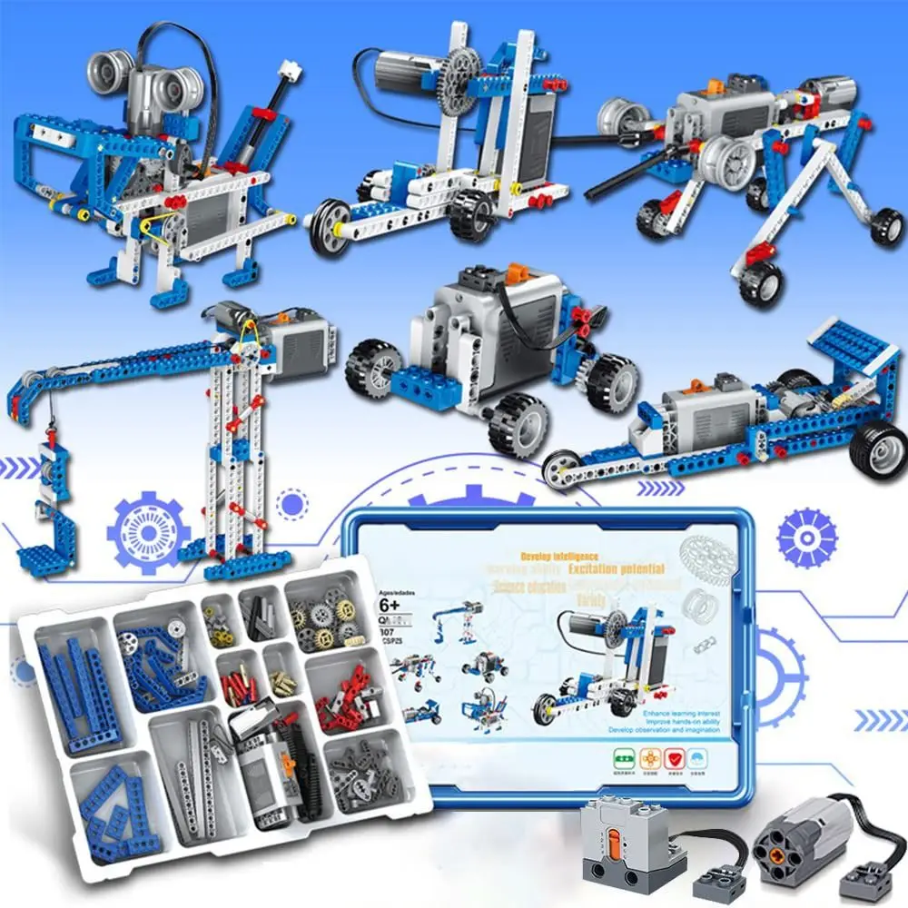 396PCS 7 Forme diverse Erector Set Stelo Giocattoli Parti tecniche Motore di energia elettrica Building Blocks Modello Multi tecnologia