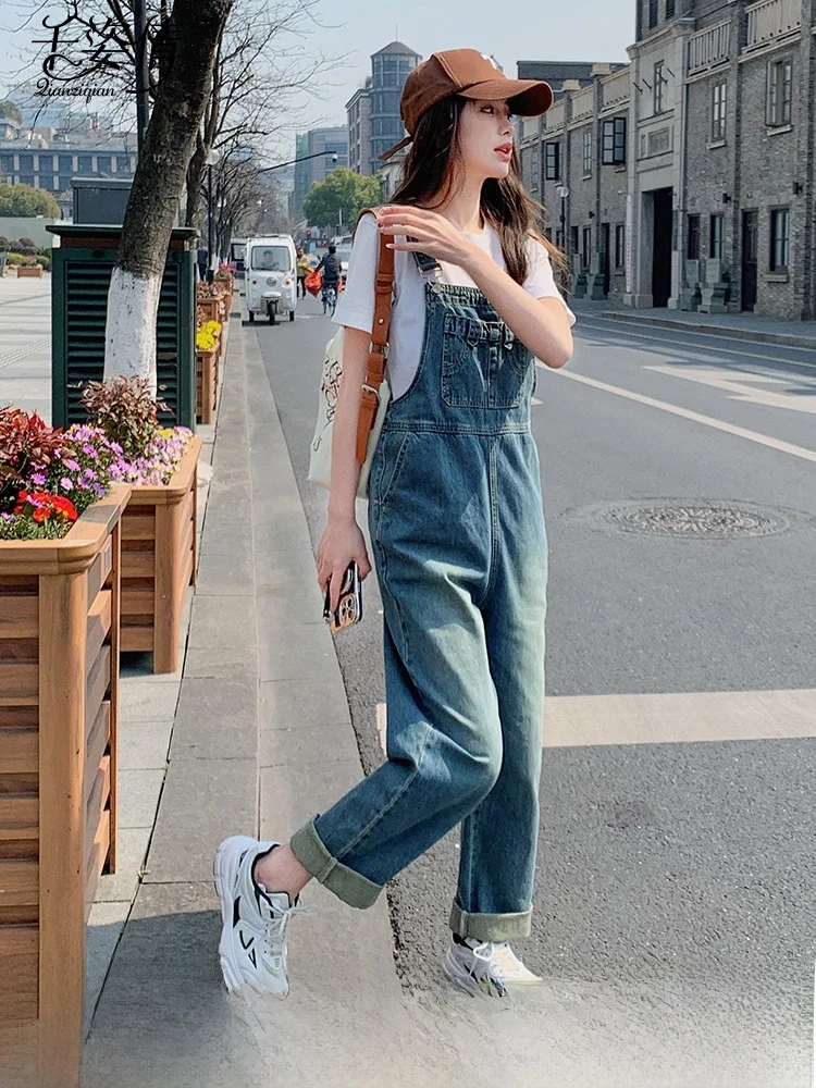 

Синий джинсовый комбинезон женский летний с завышенной талией, утягивающий, комплект из двух предметов, шикарный винтажный, в гонконгском стиле, больших размеров, джинсовый