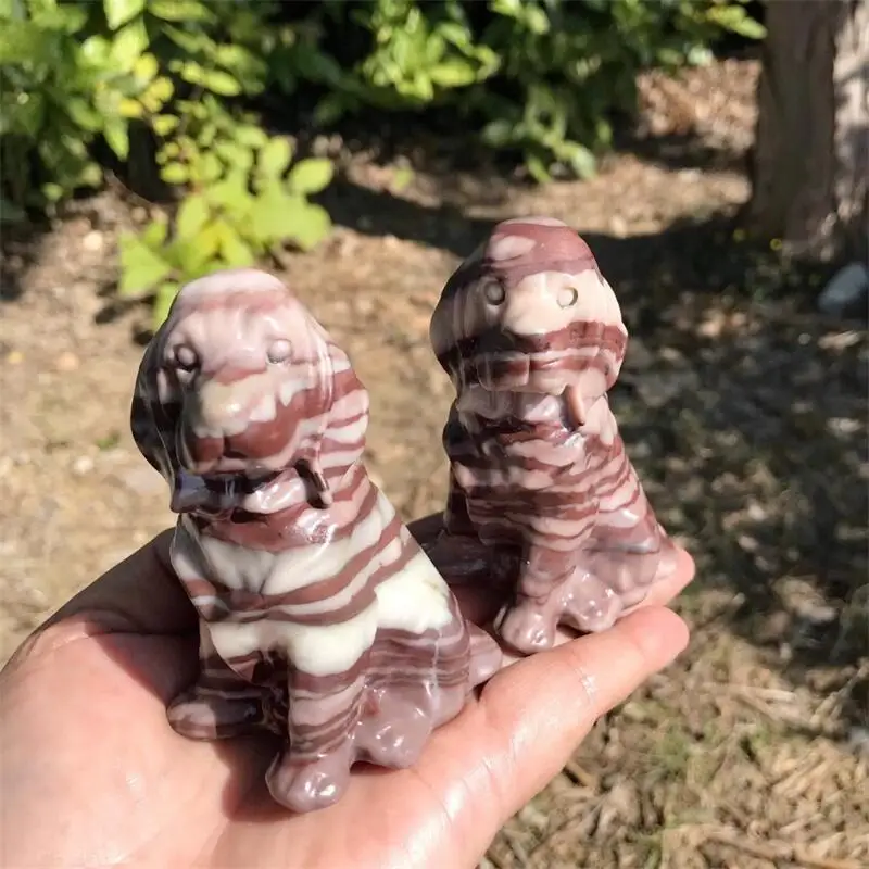 8CM Natural Red Stripe Cartoon Dog Carving Animal Statue Healing Fengshui Sculpture For Decoration Gift 1pcs