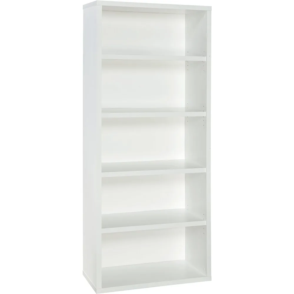 

ClosetMaid Bookshelf with 5 Shelf Tiers, Adjustable Shelves, Tall Bookcase Sturdy Wood with Closed Back Panel, White Finish