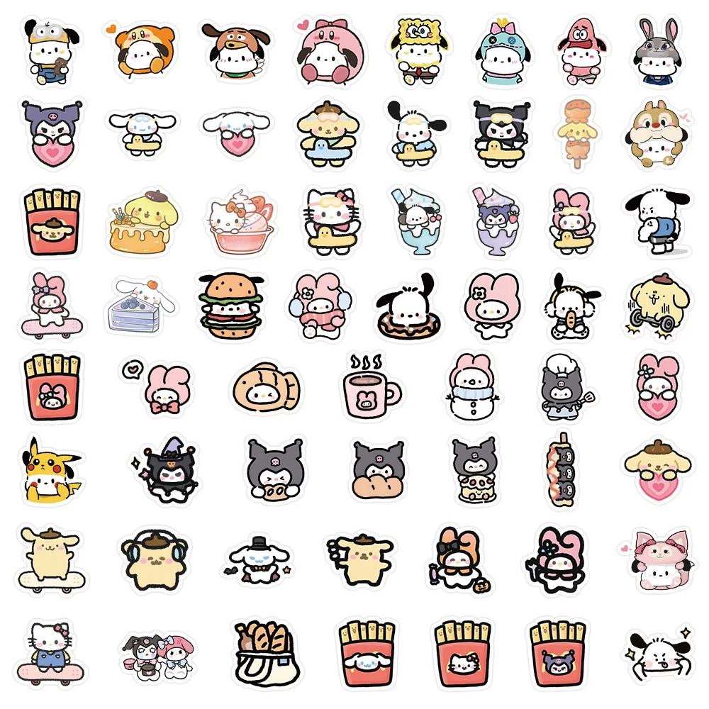 Sanrio Hello Kitty adesivos impermeáveis para crianças, decalques para laptop, telefone, scrapbook, carro, estético dos desenhos animados adesivos brinquedos, quente, 10 pcs, 30 pcs, 60pcs