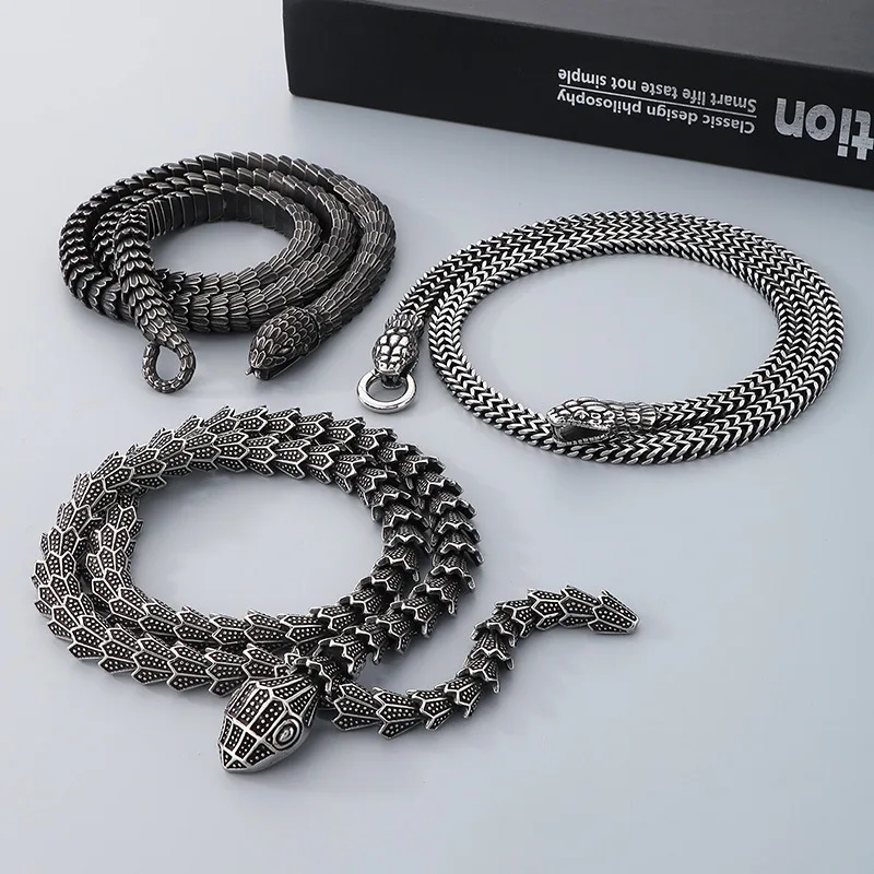 60cm Outdoor Portable EDC Punk Retro Snake Necklace Car Mounted Multifunctional Self-defense Short Whip Tool