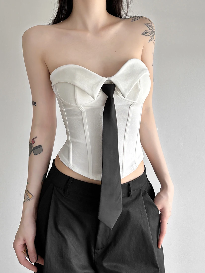 

Комплект SylCue Pure Desire: черно-белый укороченный топ с контрастными цветовыми блоками и повседневные брюки с высокой талией, модный женский наряд