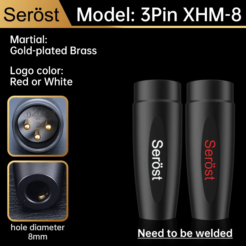 Serost HiFi Audio 3-Pin/4-Pin XLR-Stecker Vergoldeter Messing-Balance-Kabelstecker Männlich Weiblich XLR-Anschluss für Mikrofon, Mischpult, Lautsprecher – Detail 6