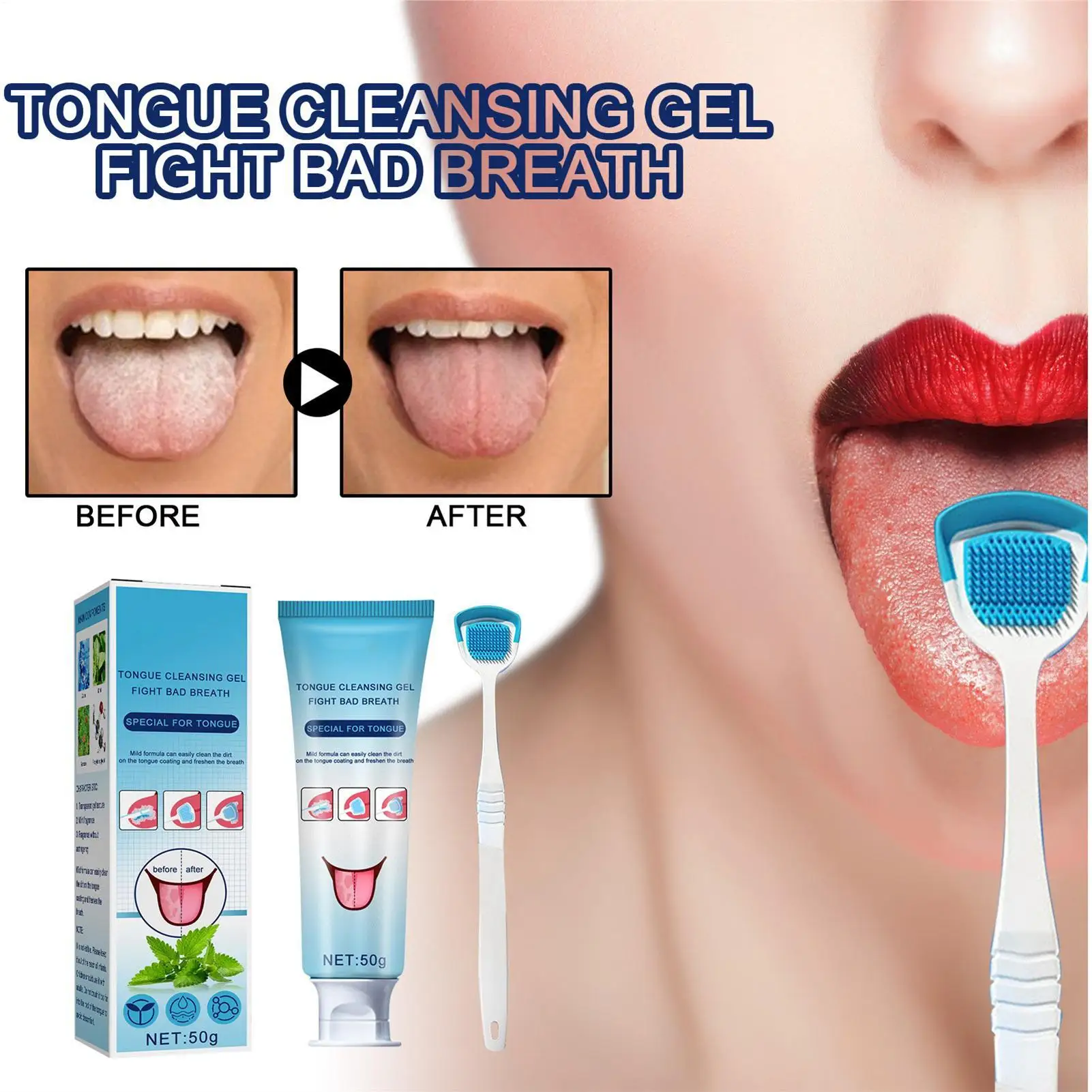 Tongue Coating Cleaning Gel Mint Tongue Scraper Scrubber Orasl Care Removal Odor Health Fresh Breath Care Dental Hygiene Tool
